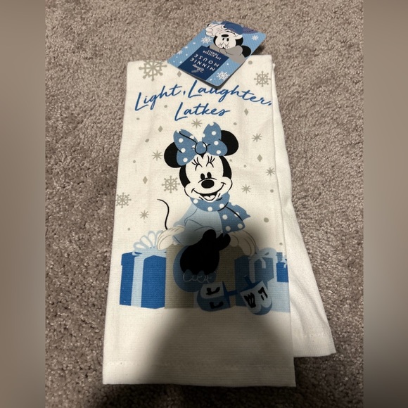 NEW Disney Minnie Mouse Hanukkah Light Laughter Latkes 2 Pk Kitchen Towels - Picture 1 of 3